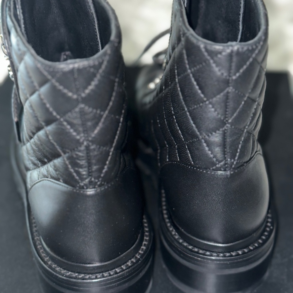 Chanel Shiny Lambskin Quilted Lace Up Combat Boots - Picture 5 of 13